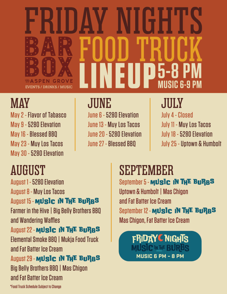 Food Truck & Live Music Fridays Schedule